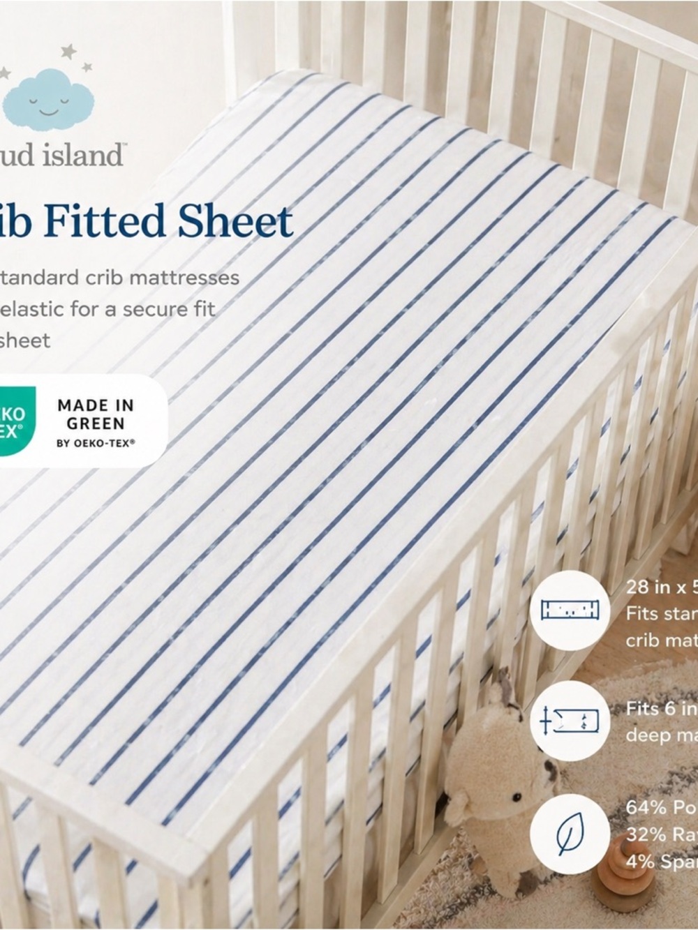 Cloud Island Blue Stripe Crib Fitted Sheet
